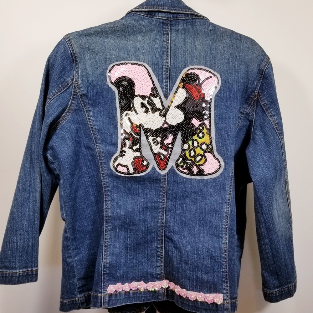 Sequin Mickey Mouse M Patch Blue Jean Jacket - image 4